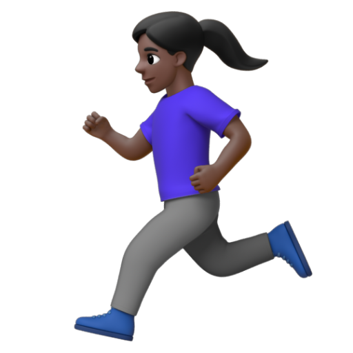 Emoji Người phụ nữ đang chạy: màu da tối 🏃🏿‍♀ dạng 3D