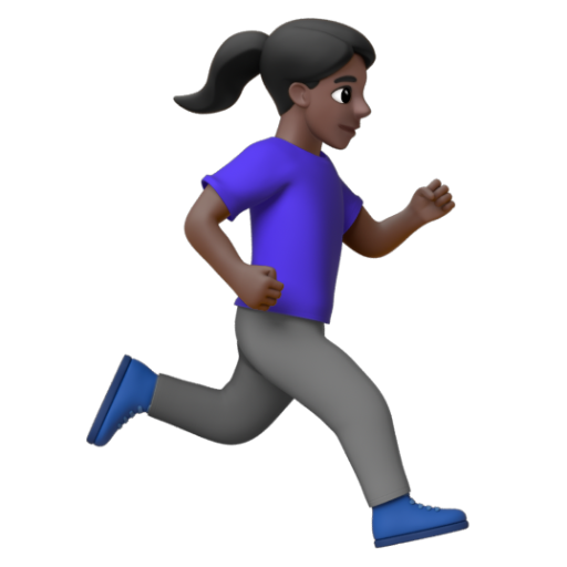 Emoji Người phụ nữ đang chạy: màu da tối, hướng sang phải 🏃🏿‍♀‍➡ dạng 3D