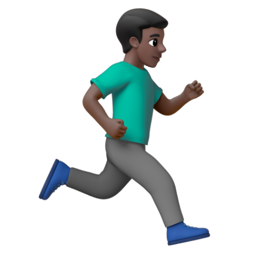 Emoji Người đàn ông đang chạy: màu da tối, hướng sang phải 🏃🏿‍♂‍➡ dạng 3D