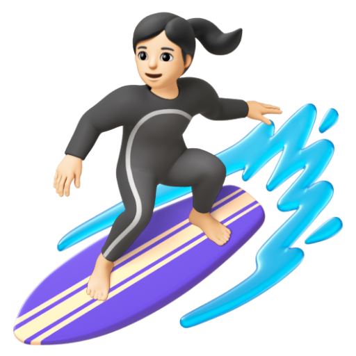 Emoji Người phụ nữ lướt sóng: màu da sáng 🏄🏻‍♀ dạng 3D