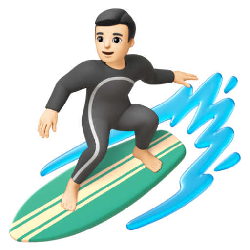 Emoji Người đàn ông lướt sóng: màu da sáng 🏄🏻‍♂ dạng 3D