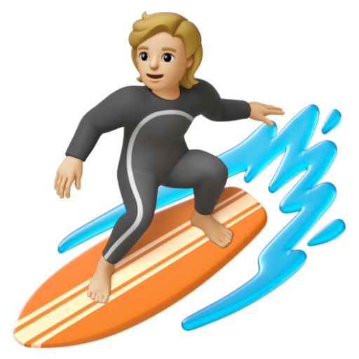 Emoji Người lướt sóng: màu da sáng trung bình 🏄🏼 dạng 3D
