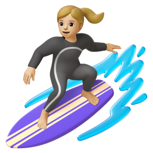 Emoji Người phụ nữ lướt sóng: màu da sáng trung bình 🏄🏼‍♀ dạng 3D