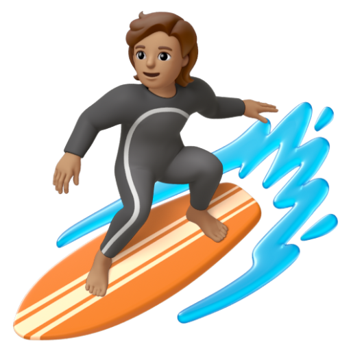 Emoji Người lướt sóng: màu da trung bình 🏄🏽 dạng 3D