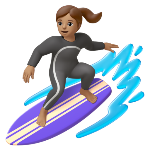 Emoji Người phụ nữ lướt sóng: màu da trung bình 🏄🏽‍♀ dạng 3D