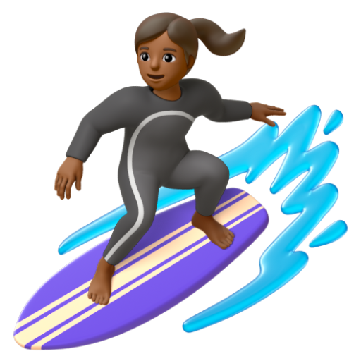 Emoji Người phụ nữ lướt sóng: màu da tối trung bình 🏄🏾‍♀ dạng 3D