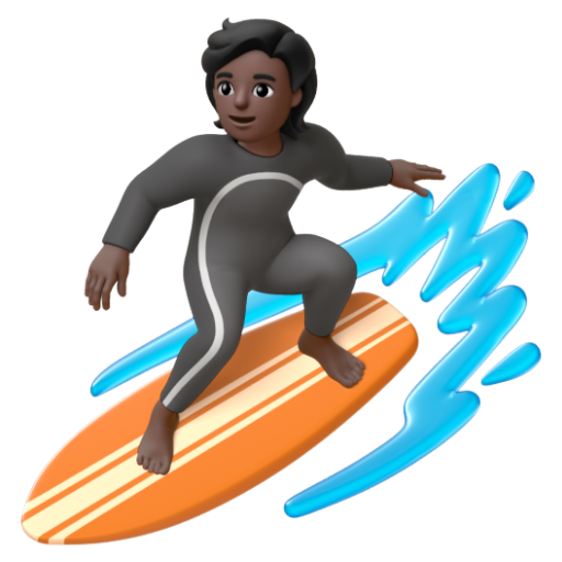 Emoji Người lướt sóng: màu da tối 🏄🏿 dạng 3D