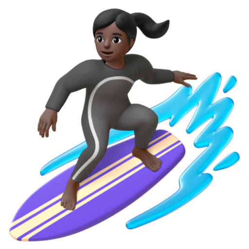 Emoji Người phụ nữ lướt sóng: màu da tối 🏄🏿‍♀ dạng 3D
