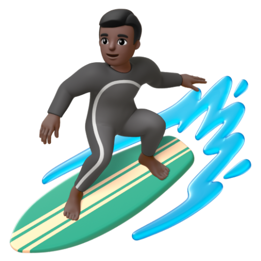 Emoji Người đàn ông lướt sóng: màu da tối 🏄🏿‍♂ dạng 3D