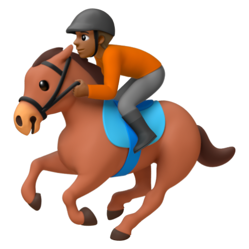Emoji Đua ngựa: màu da tối trung bình 🏇🏾 dạng 3D