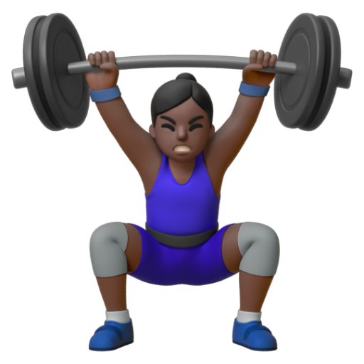 Emoji Người phụ nữ cử tạ: màu da tối 🏋🏿‍♀ dạng 3D