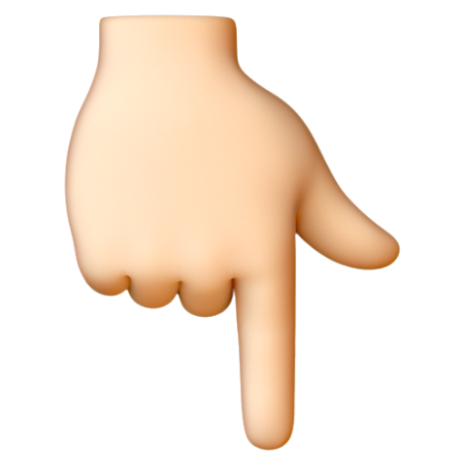 Emoji Ngón trỏ trái chỉ xuống: màu da sáng 👇🏻 dạng 3D
