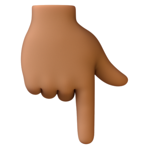Emoji Ngón trỏ trái chỉ xuống: màu da tối trung bình 👇🏾 dạng 3D