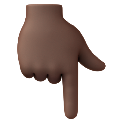 Emoji Ngón trỏ trái chỉ xuống: màu da tối 👇🏿 dạng 3D