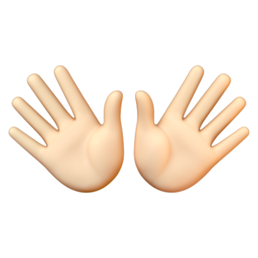 Emoji Hai bàn tay đang xòe: màu da sáng 👐🏻 dạng 3D