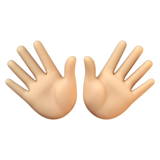Emoji Hai bàn tay đang xòe: màu da sáng trung bình 👐🏼 dạng 3D