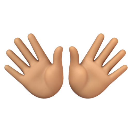 Emoji Hai bàn tay đang xòe: màu da trung bình 👐🏽 dạng 3D