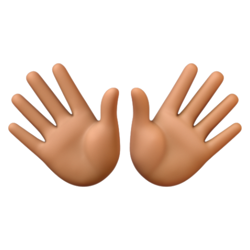 Emoji Hai bàn tay đang xòe: màu da tối trung bình 👐🏾 dạng 3D