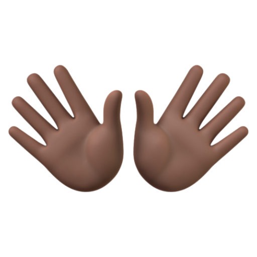 Emoji Hai bàn tay đang xòe: màu da tối 👐🏿 dạng 3D