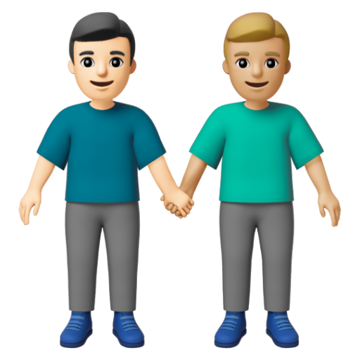 Emoji Hai người đàn ông nắm tay: màu da sáng, màu da sáng trung bình 👨🏻‍🤝‍👨🏼 dạng 3D