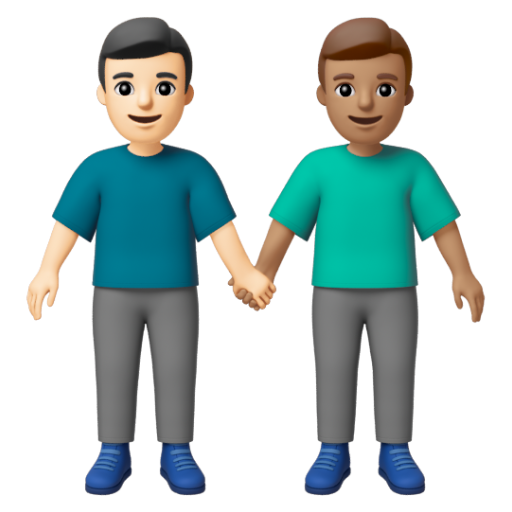 Emoji Hai người đàn ông nắm tay: màu da sáng, màu da trung bình 👨🏻‍🤝‍👨🏽 dạng 3D