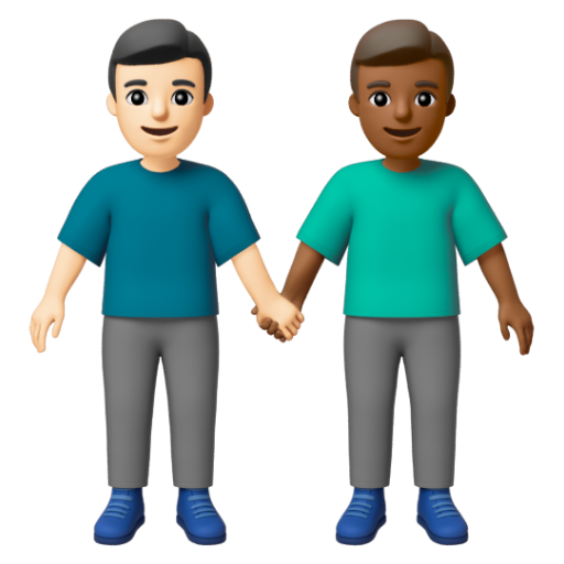 Emoji Hai người đàn ông nắm tay: màu da sáng, màu da tối trung bình 👨🏻‍🤝‍👨🏾 dạng 3D