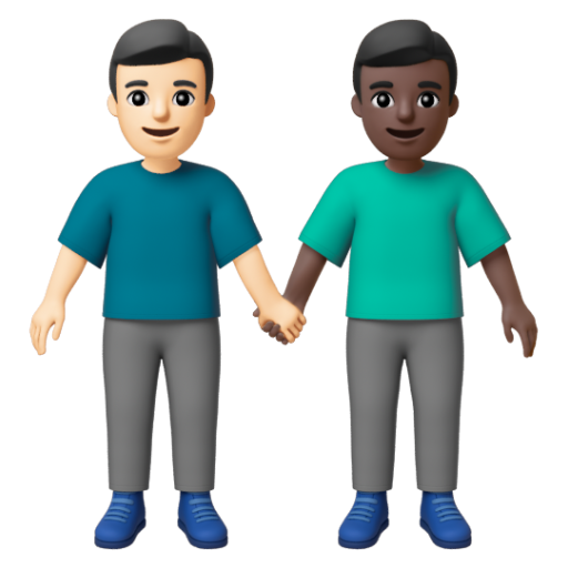 Emoji Hai người đàn ông nắm tay: màu da sáng, màu da tối 👨🏻‍🤝‍👨🏿 dạng 3D
