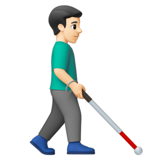 Emoji Người đàn ông với gậy dò đường: màu da sáng, hướng sang phải 👨🏻‍🦯‍➡ dạng 3D