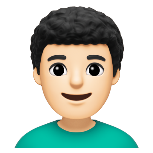 Emoji Đàn ông: màu da sáng, tóc xoăn 👨🏻‍🦱 dạng 3D