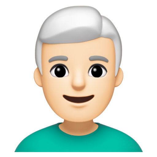 Emoji Đàn ông: màu da sáng, tóc trắng 👨🏻‍🦳 dạng 3D