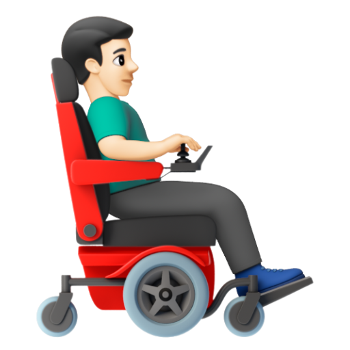 Emoji Người đàn ông trên xe lăn điện: màu da sáng, hướng sang phải 👨🏻‍🦼‍➡ dạng 3D