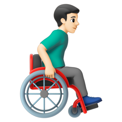 Emoji Người đàn ông trên xe lăn tay: màu da sáng, hướng sang phải 👨🏻‍🦽‍➡ dạng 3D
