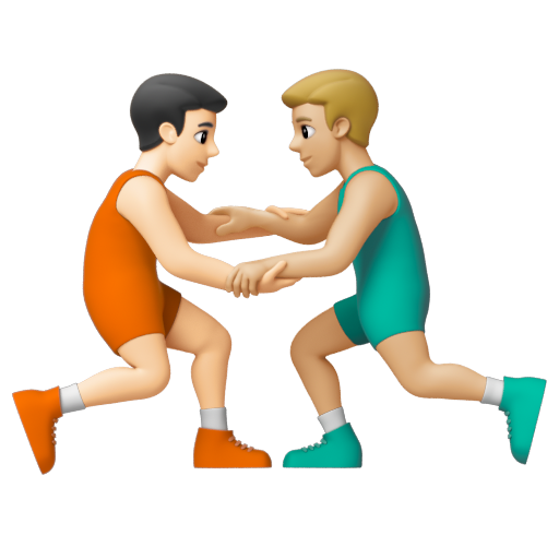 Emoji Những người đàn ông chơi vật: màu da sáng, màu da sáng trung bình 👨🏻‍🫯‍👨🏼 dạng 3D