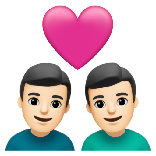 Emoji Cặp đôi với trái tim: đàn ông, đàn ông, màu da sáng 👨🏻‍❤‍👨🏻 dạng 3D