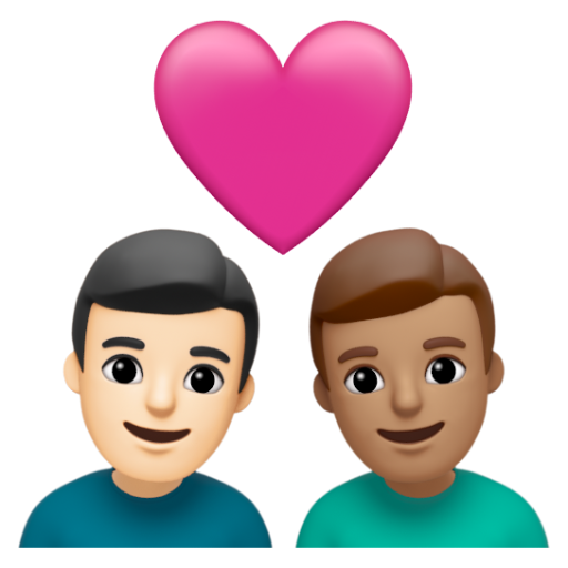 Emoji Cặp đôi với trái tim: đàn ông, đàn ông, màu da sáng, màu da trung bình 👨🏻‍❤‍👨🏽 dạng 3D