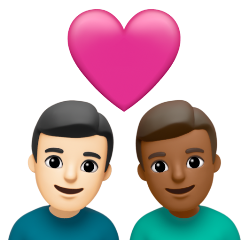 Emoji Cặp đôi với trái tim: đàn ông, đàn ông, màu da sáng, màu da tối trung bình 👨🏻‍❤‍👨🏾 dạng 3D