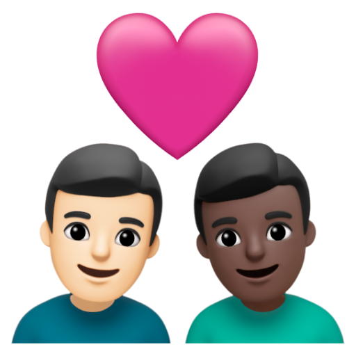 Emoji Cặp đôi với trái tim: đàn ông, đàn ông, màu da sáng, màu da tối 👨🏻‍❤‍👨🏿 dạng 3D