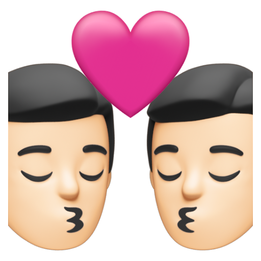 Emoji Nụ hôn: đàn ông, đàn ông, màu da sáng 👨🏻‍❤‍💋‍👨🏻 dạng 3D
