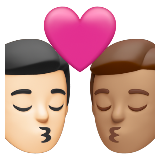 Emoji Nụ hôn: đàn ông, đàn ông, màu da sáng, màu da trung bình 👨🏻‍❤‍💋‍👨🏽 dạng 3D