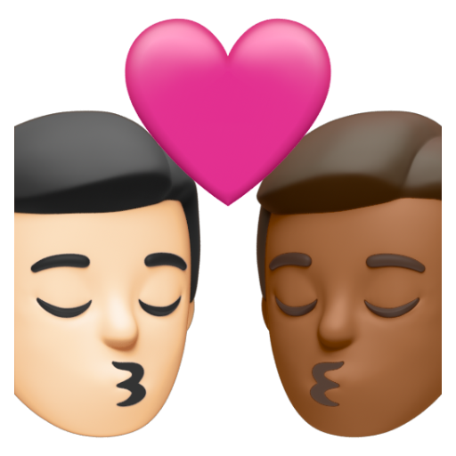 Emoji Nụ hôn: đàn ông, đàn ông, màu da sáng, màu da tối trung bình 👨🏻‍❤‍💋‍👨🏾 dạng 3D