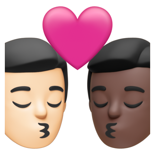 Emoji Nụ hôn: đàn ông, đàn ông, màu da sáng, màu da tối 👨🏻‍❤‍💋‍👨🏿 dạng 3D