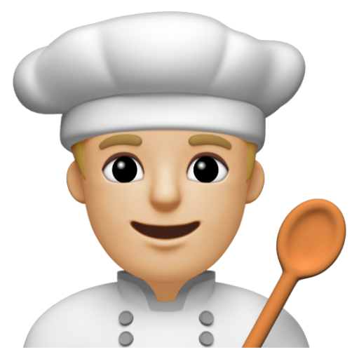 Emoji Đầu bếp nam: màu da sáng trung bình 👨🏼‍🍳 dạng 3D