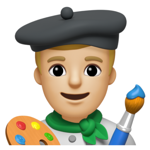 Emoji Họa sĩ nam: màu da sáng trung bình 👨🏼‍🎨 dạng 3D