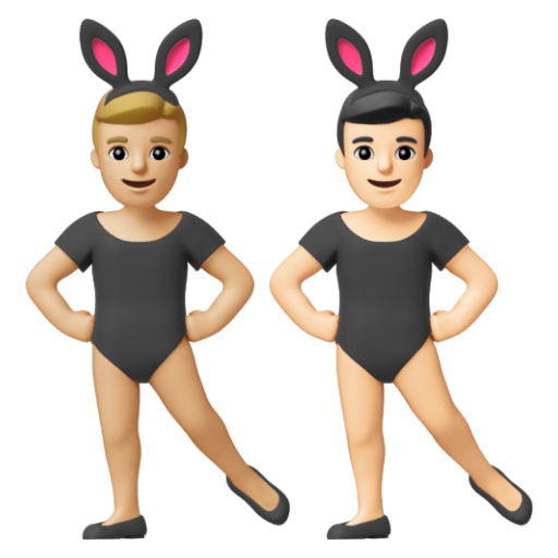 Emoji Những người đàn ông đeo tai thỏ: màu da sáng trung bình, màu da sáng 👨🏼‍🐰‍👨🏻 dạng 3D