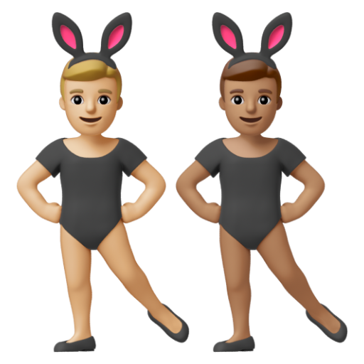 Emoji Những người đàn ông đeo tai thỏ: màu da sáng trung bình, màu da trung bình 👨🏼‍🐰‍👨🏽 dạng 3D