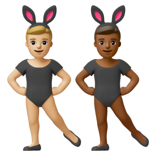 Emoji Những người đàn ông đeo tai thỏ: màu da sáng trung bình, màu da tối trung bình 👨🏼‍🐰‍👨🏾 dạng 3D