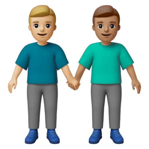 Emoji Hai người đàn ông nắm tay: màu da sáng trung bình, màu da trung bình 👨🏼‍🤝‍👨🏽 dạng 3D