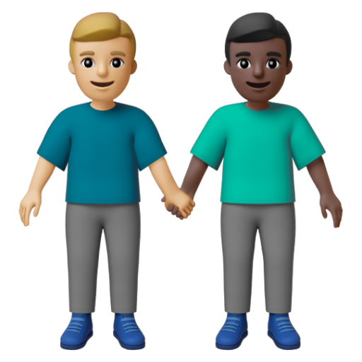 Emoji Hai người đàn ông nắm tay: màu da sáng trung bình, màu da tối 👨🏼‍🤝‍👨🏿 dạng 3D