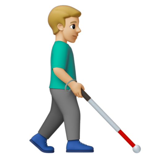 Emoji Người đàn ông với gậy dò đường: màu da sáng trung bình, hướng sang phải 👨🏼‍🦯‍➡ dạng 3D
