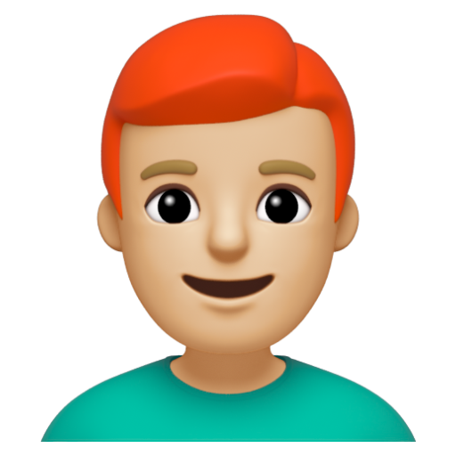 Emoji Đàn ông: màu da sáng trung bình, tóc đỏ 👨🏼‍🦰 dạng 3D